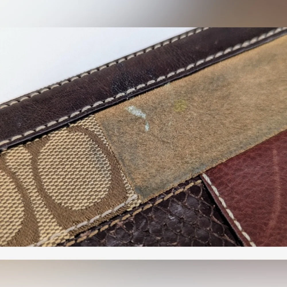 Coach Patchwork Signature Canvas Leather Brown Wristlet Clutch Pouch - Picture 6 of 7